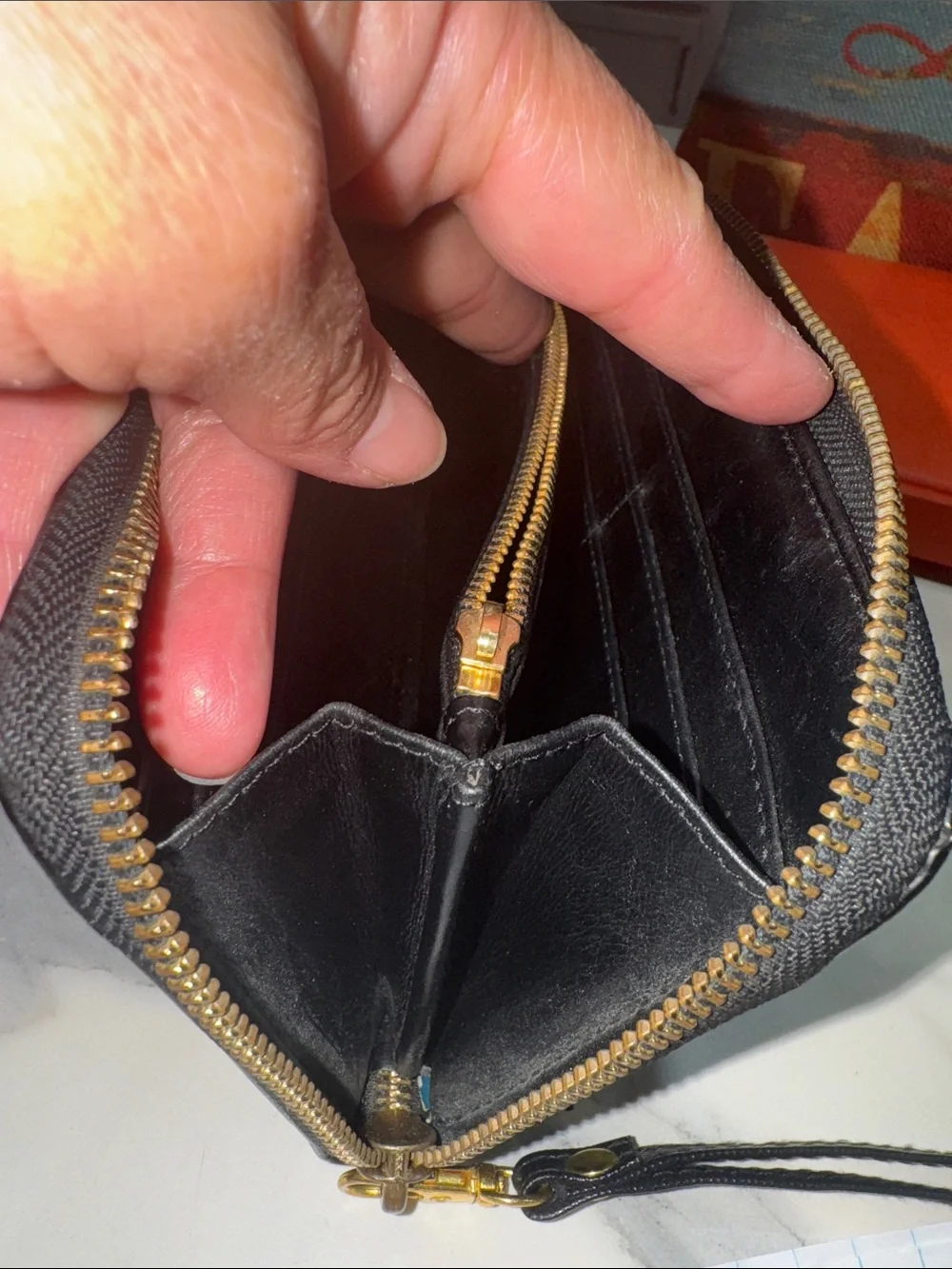 Black Wallets Embossed Zip Wristlet